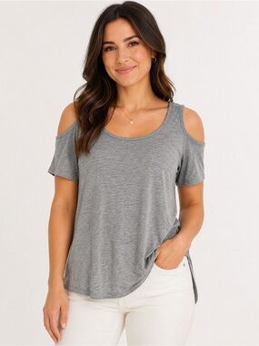 GUESS Grey Open Back Cold Shoulder Top Size L